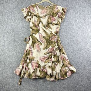 Billabong Ruffle Wrap & Roll Dress Size XS Hawaiian Floral Beach Mini Flutter